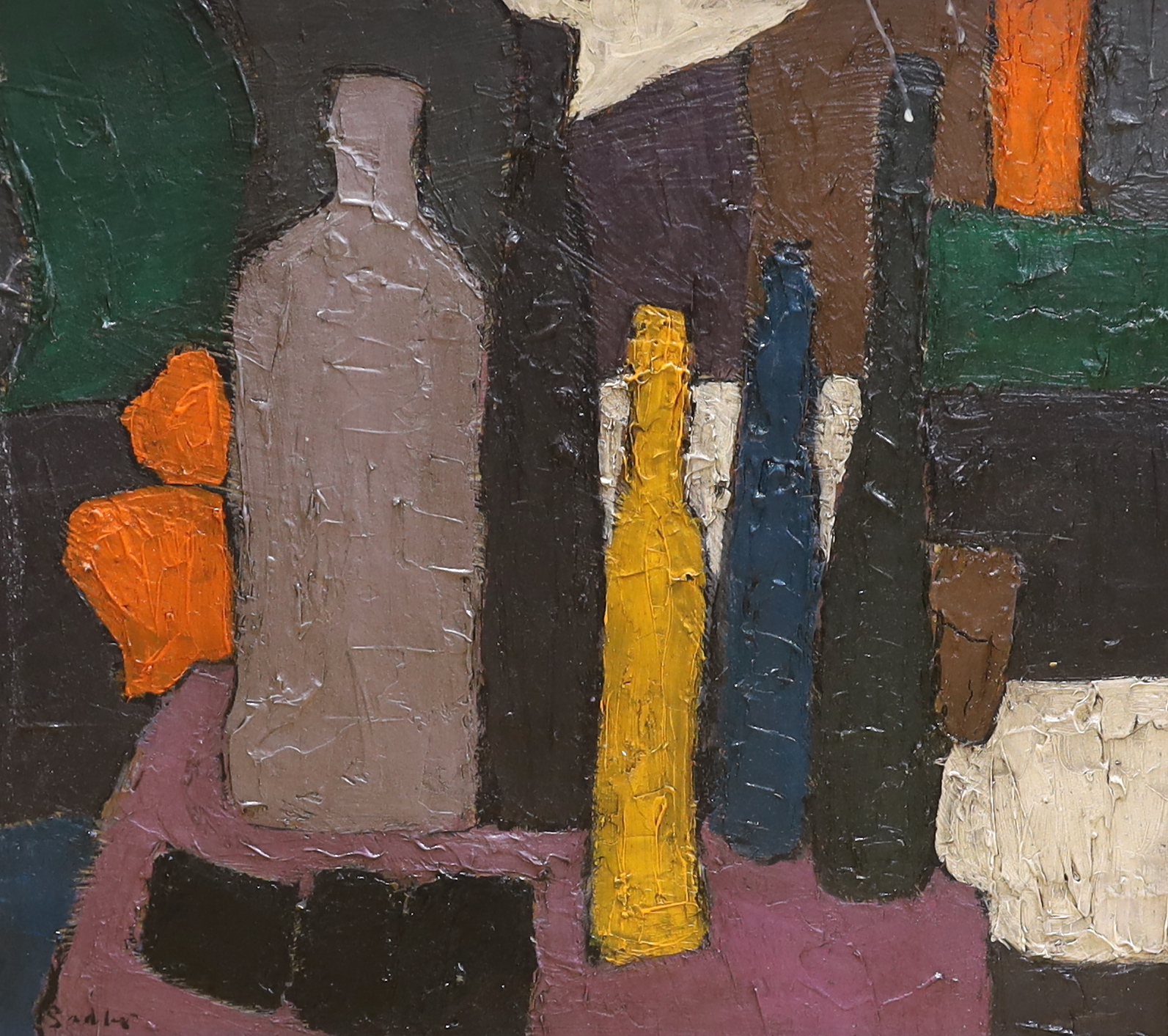 Impasto oil on board, Abstract composition, Still life of vessels, 55 x 62cm